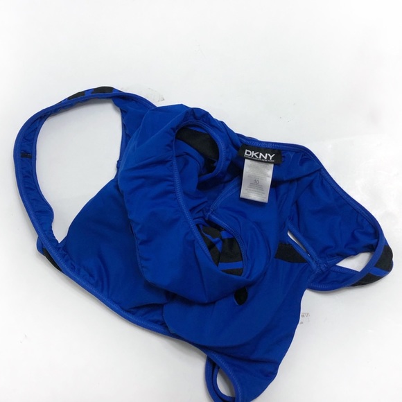 DKNY MAILLOT SWIM SUIT D25296 
one piece black blue stripe button sides - Picture 13 of 17